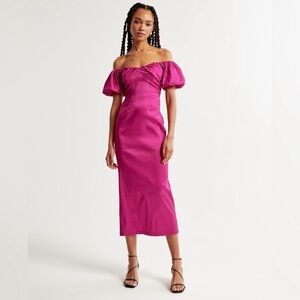 Abercrombie & Fitch Pink Off-Shoulder Puff Sleeve Sheath Dress